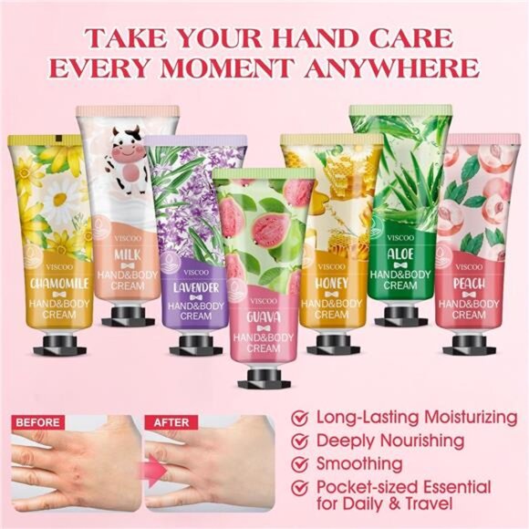 7 Pack Hand Cream Set Travel Size Floral Lotion for Dry Hands, Holiday Gifts - Picture 4 of 9